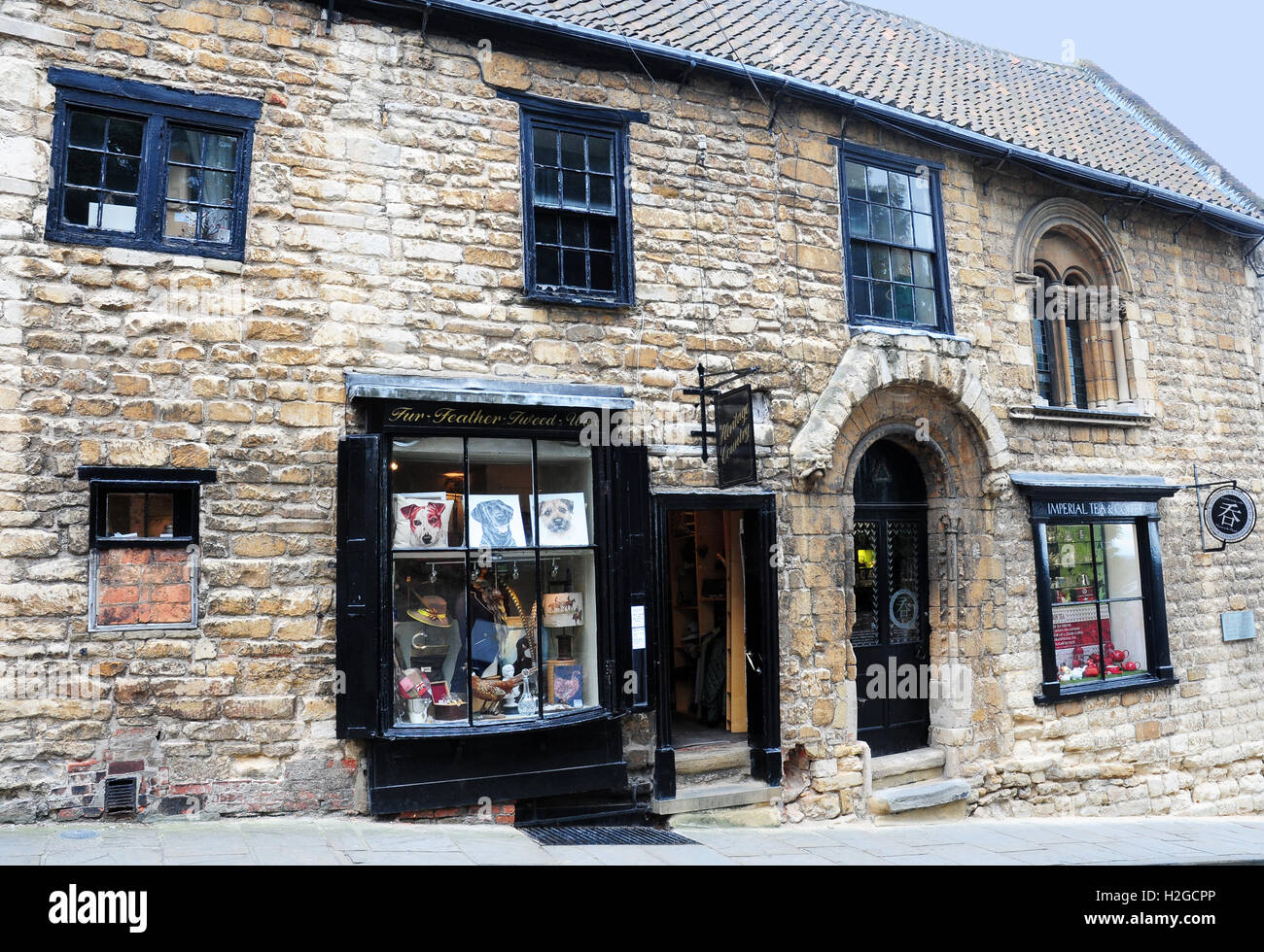 Norman Haus auf steilen Hügel, Lincoln. Stockfoto