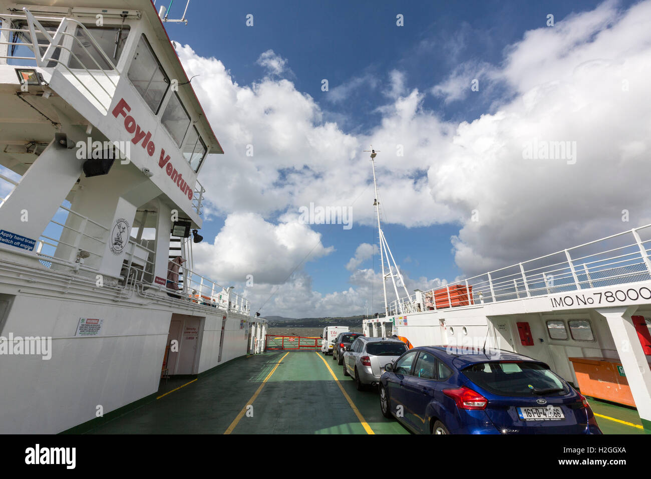 Foyle Venture Fähre. Cross-border Foyle Greencastle Magilligan Point Ferry, County Antrim, Irland Stockfoto