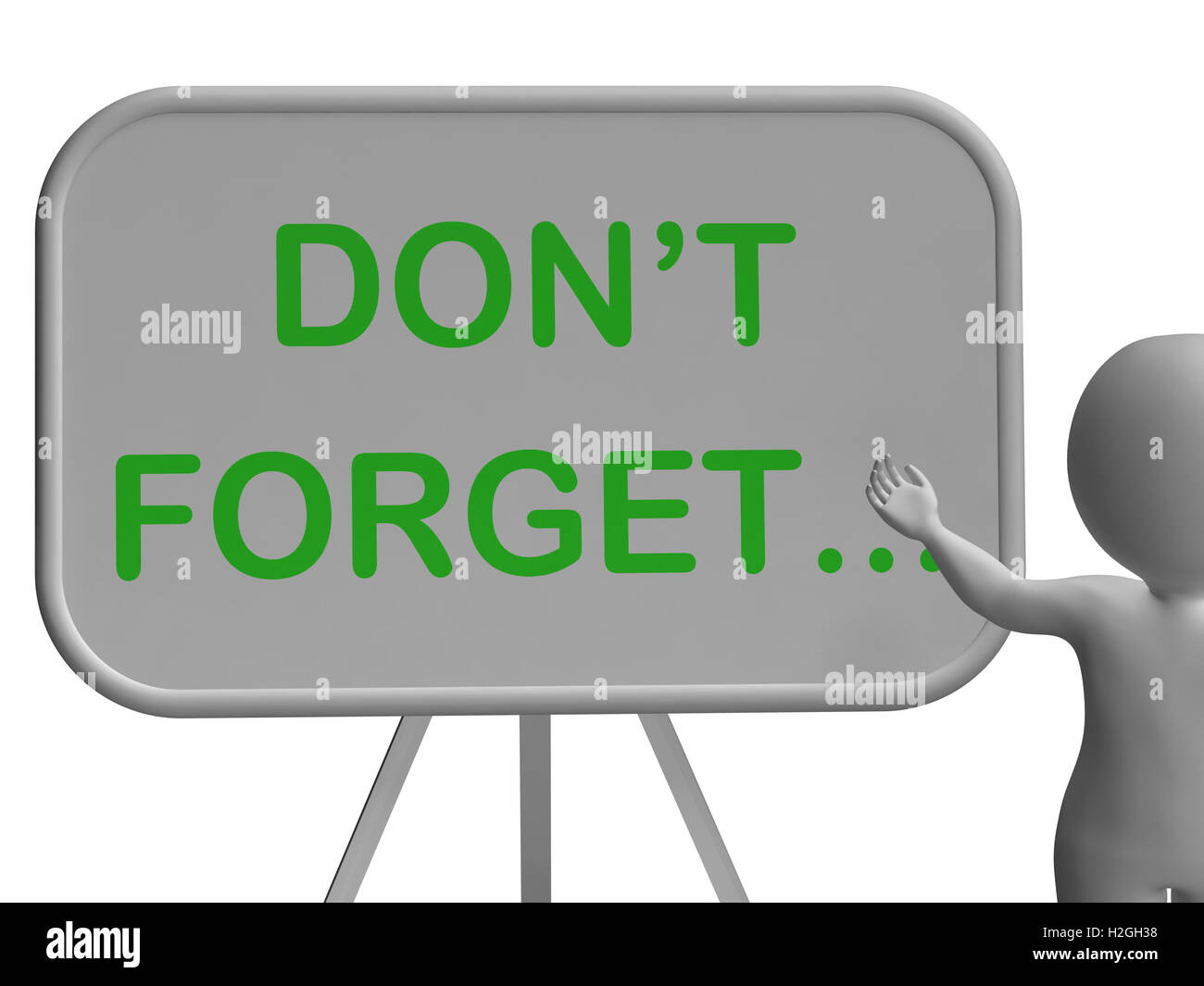 Vergessen Sie nicht, Whiteboard zeigt Erinnerung an Aufgaben und unter Hinweis auf Stockfoto