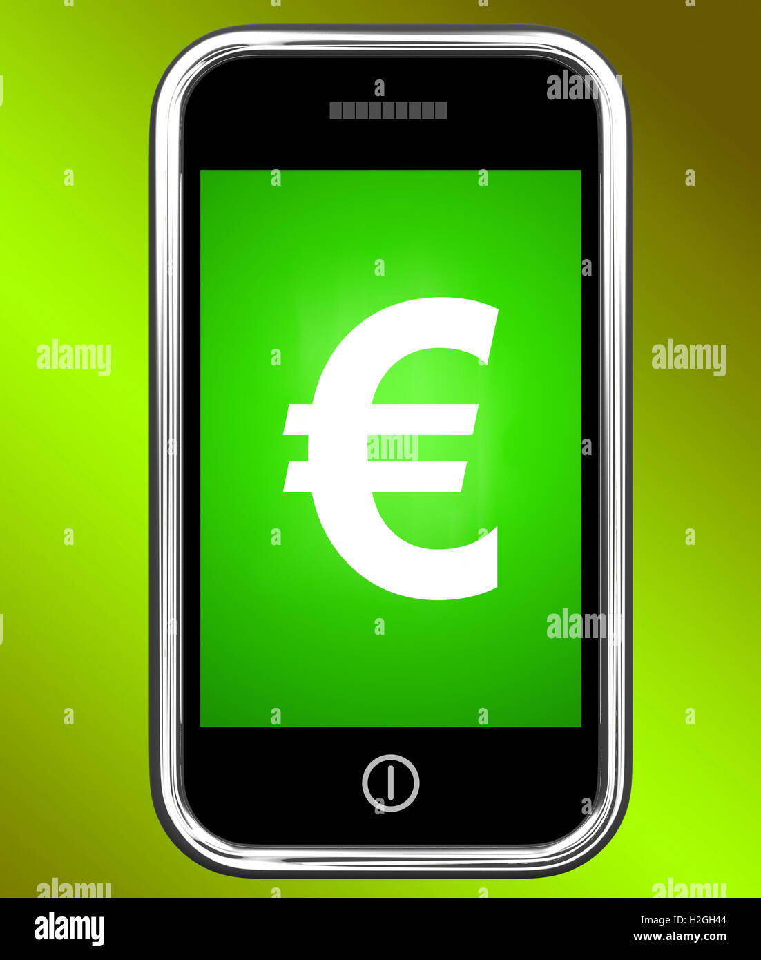 Euro-Zeichen auf Telefon zeigt europäische Währung Stockfoto