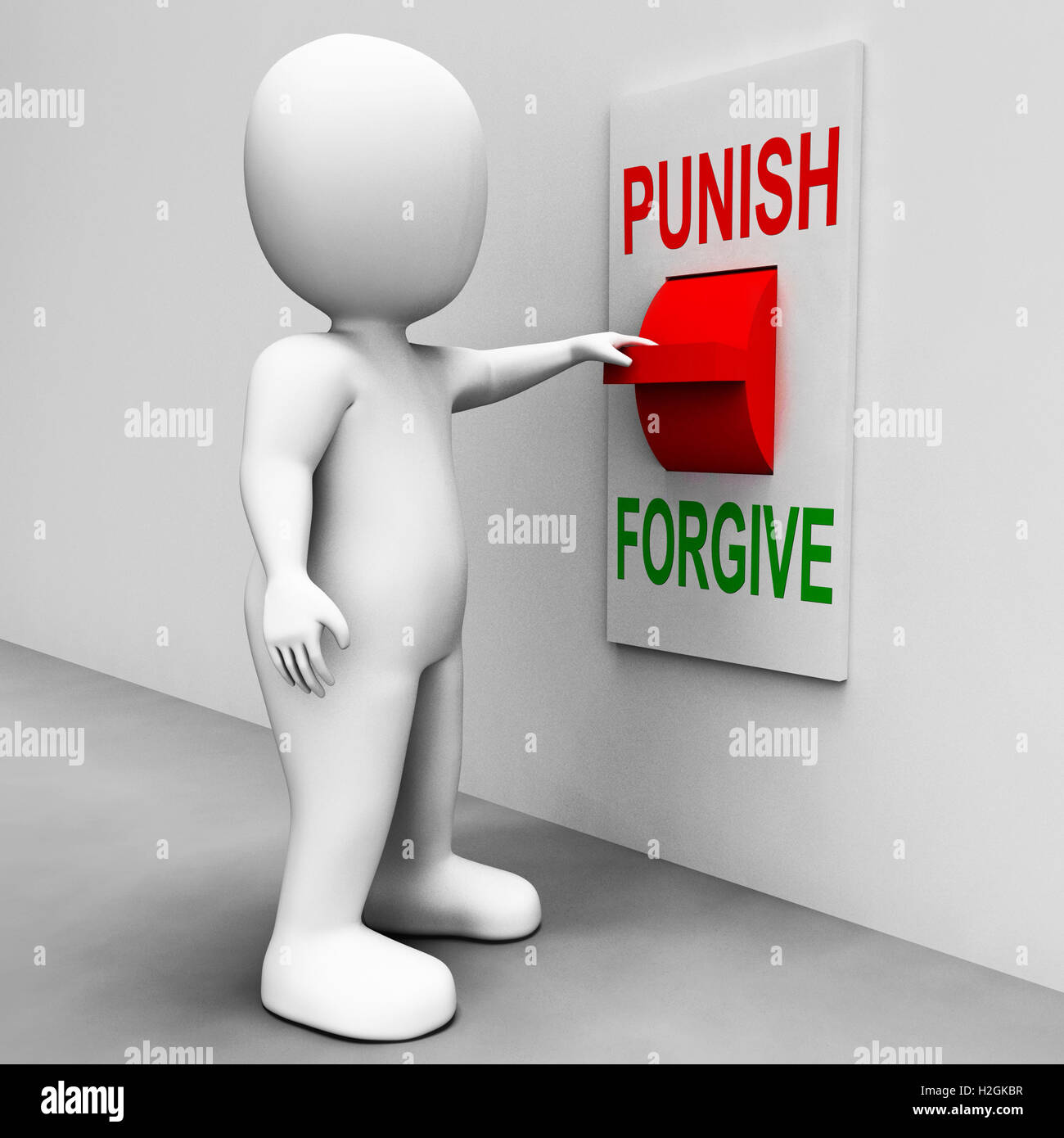Bestrafen verzeihen Schalter zeigt Strafe oder Vergebung Stockfoto