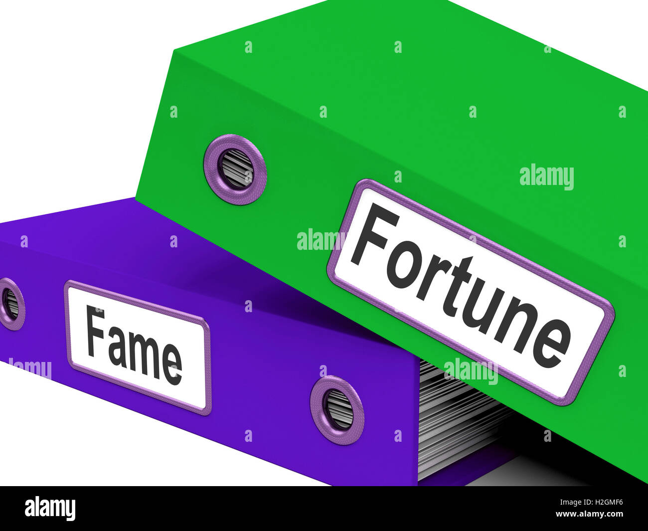 Fortune Fame Ordner bedeutet reich oder bekannt Stockfoto