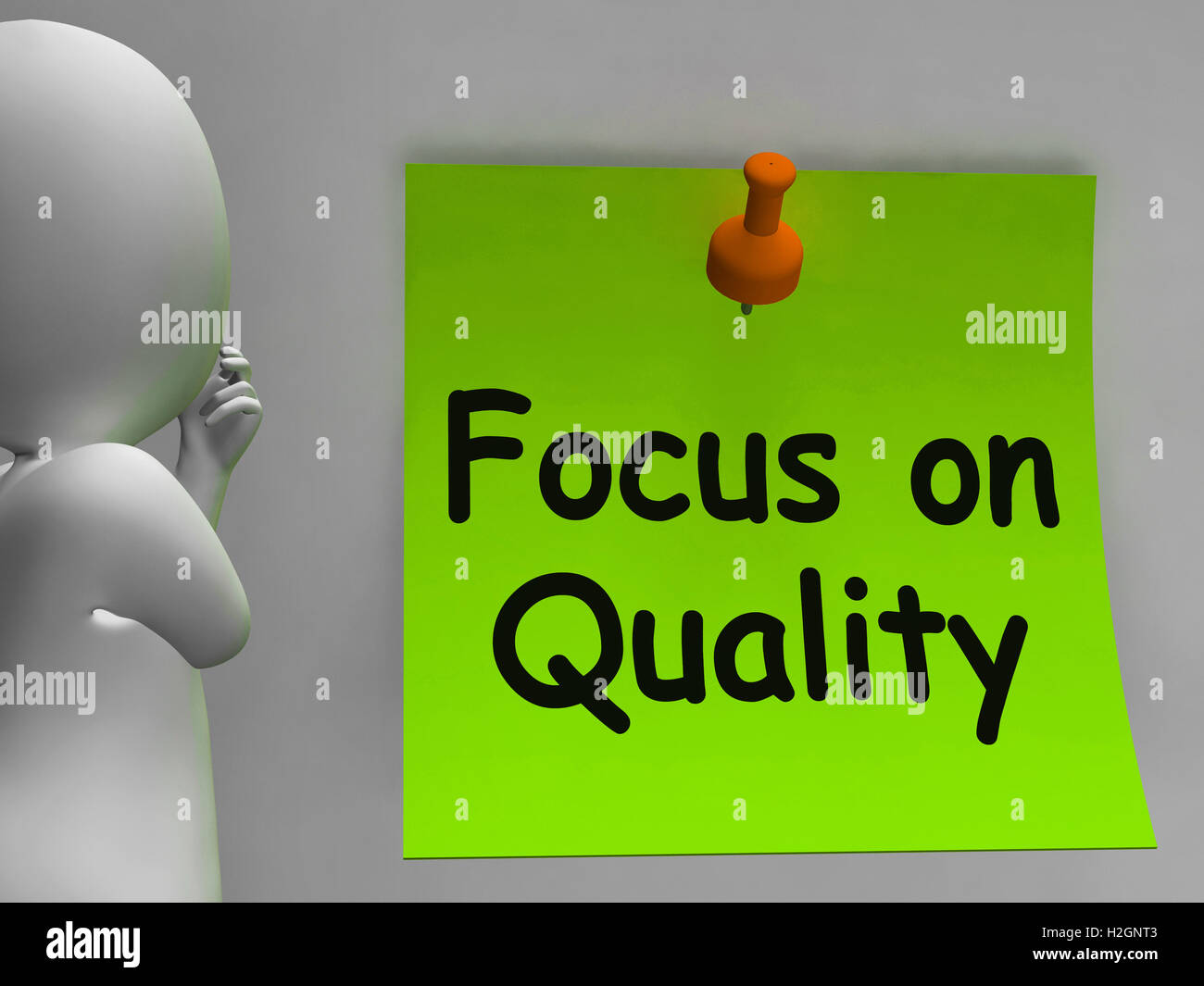 Hinweis zeigt Exzellenz in Qualität und Zufriedenheit garantiert im Fokus Stockfoto