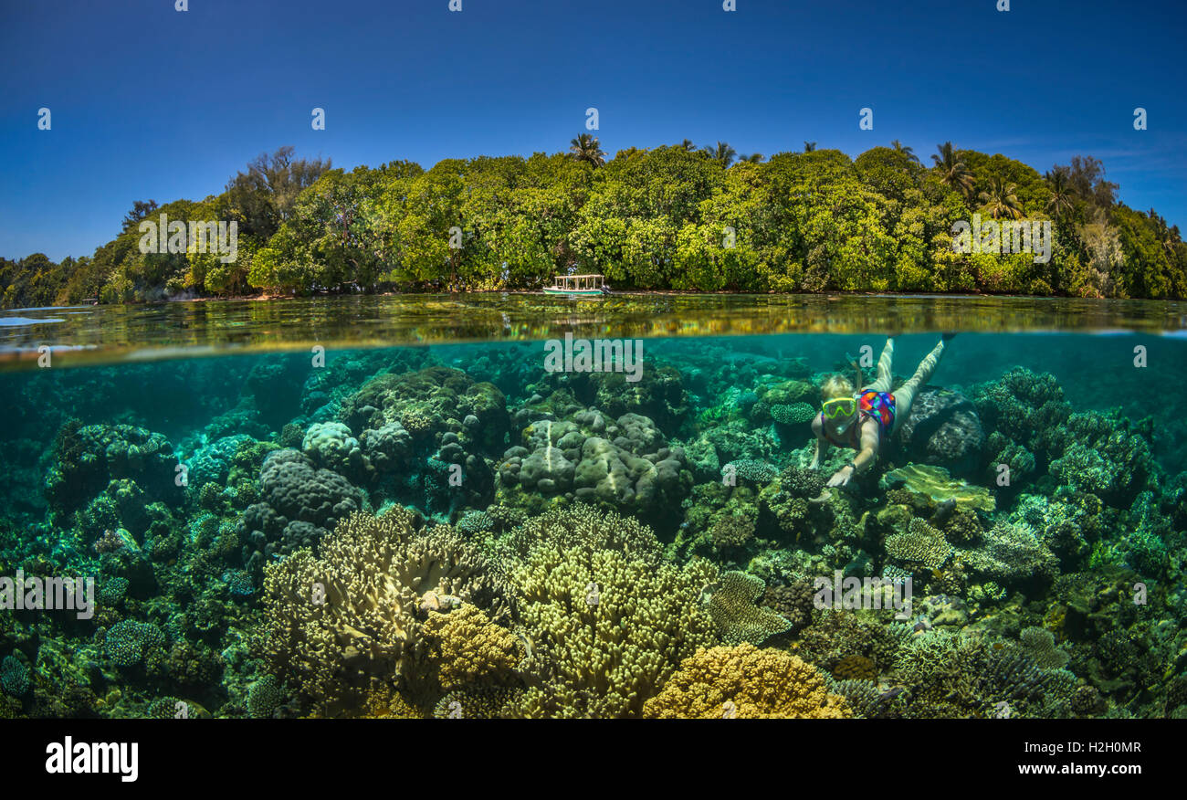 Split Image Schuss tropischen Insel im Pazifischen Ozean Stockfoto