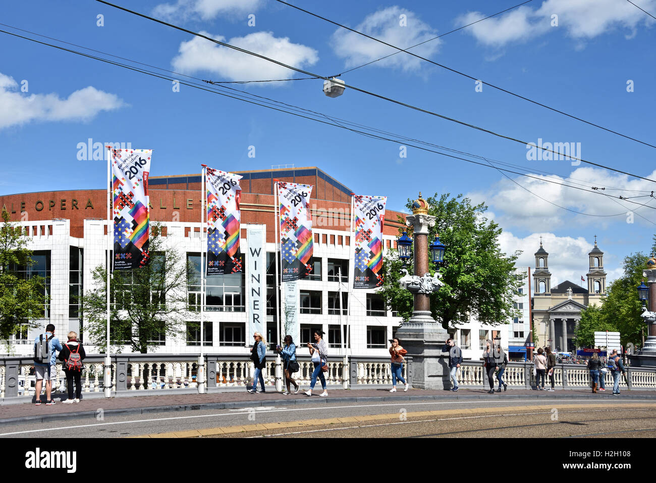 Amsterdam City und Musikhalle Muziektheater Niederlande Oper Stopera an der Amstel Stockfoto
