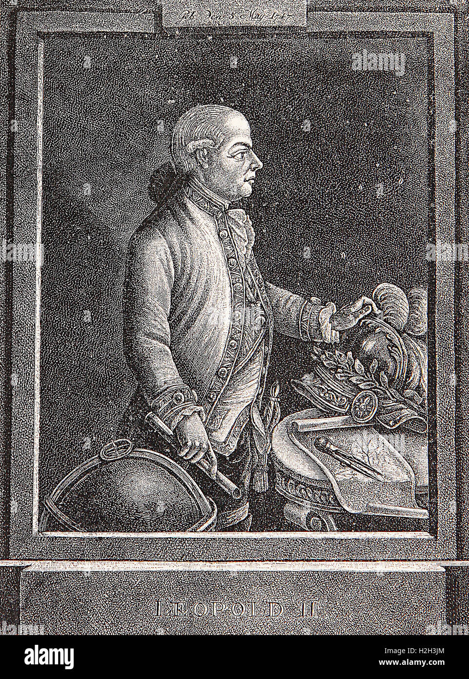 Vintage Gravur Porträt von Leopold II Kaiser des Heiligen Römischen Reiches, König von Ungarn und Böhmen, Erzherzog von Österreich und Großherzog der Toskana im XVIII. Jahrhundert Stockfoto