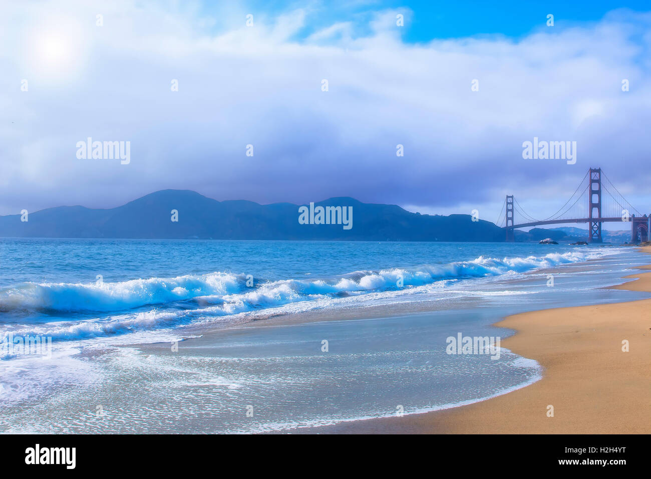 Golden Gate Bridge Blick von Baker Beach, San Francisco Stockfoto