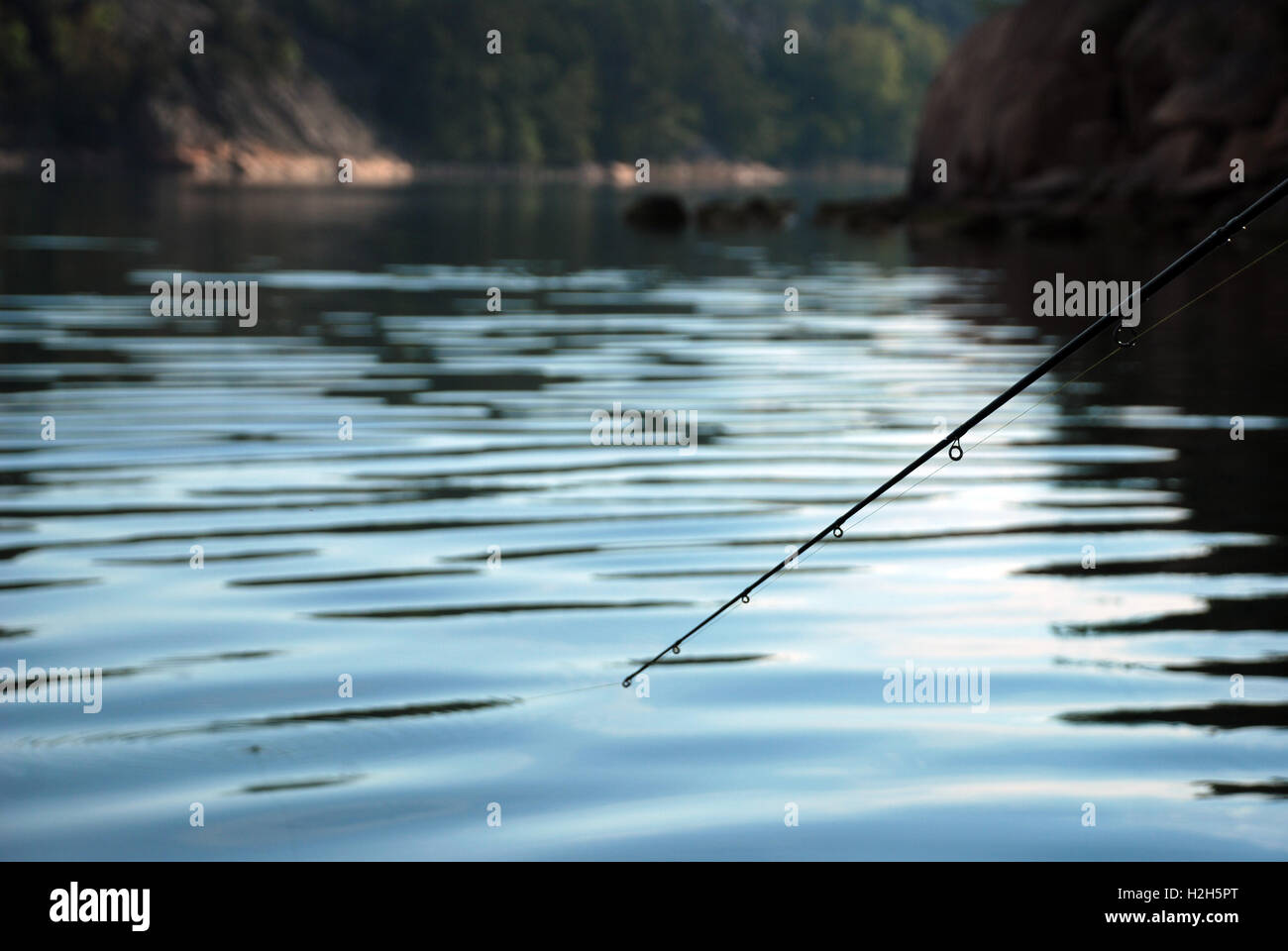 Angeln mit Angel für Lachs und Hecht in Finnland in der Ostsee Stockfoto