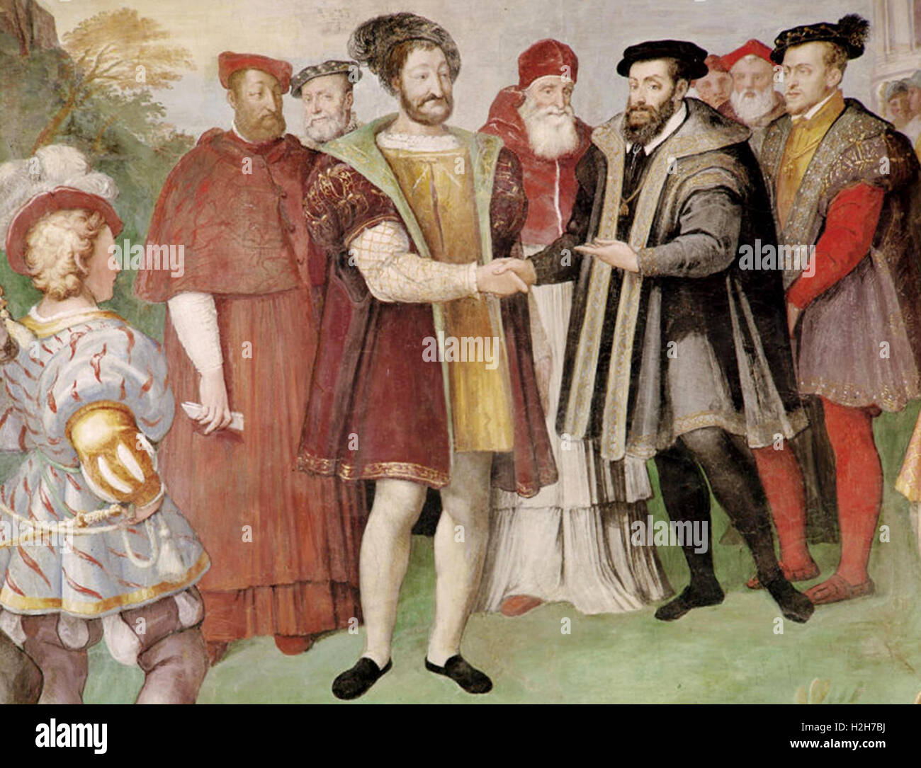 Francis I und Charles V Frieden gemacht auf den Waffenstillstand von Nizza im Jahre 1538 Stockfoto