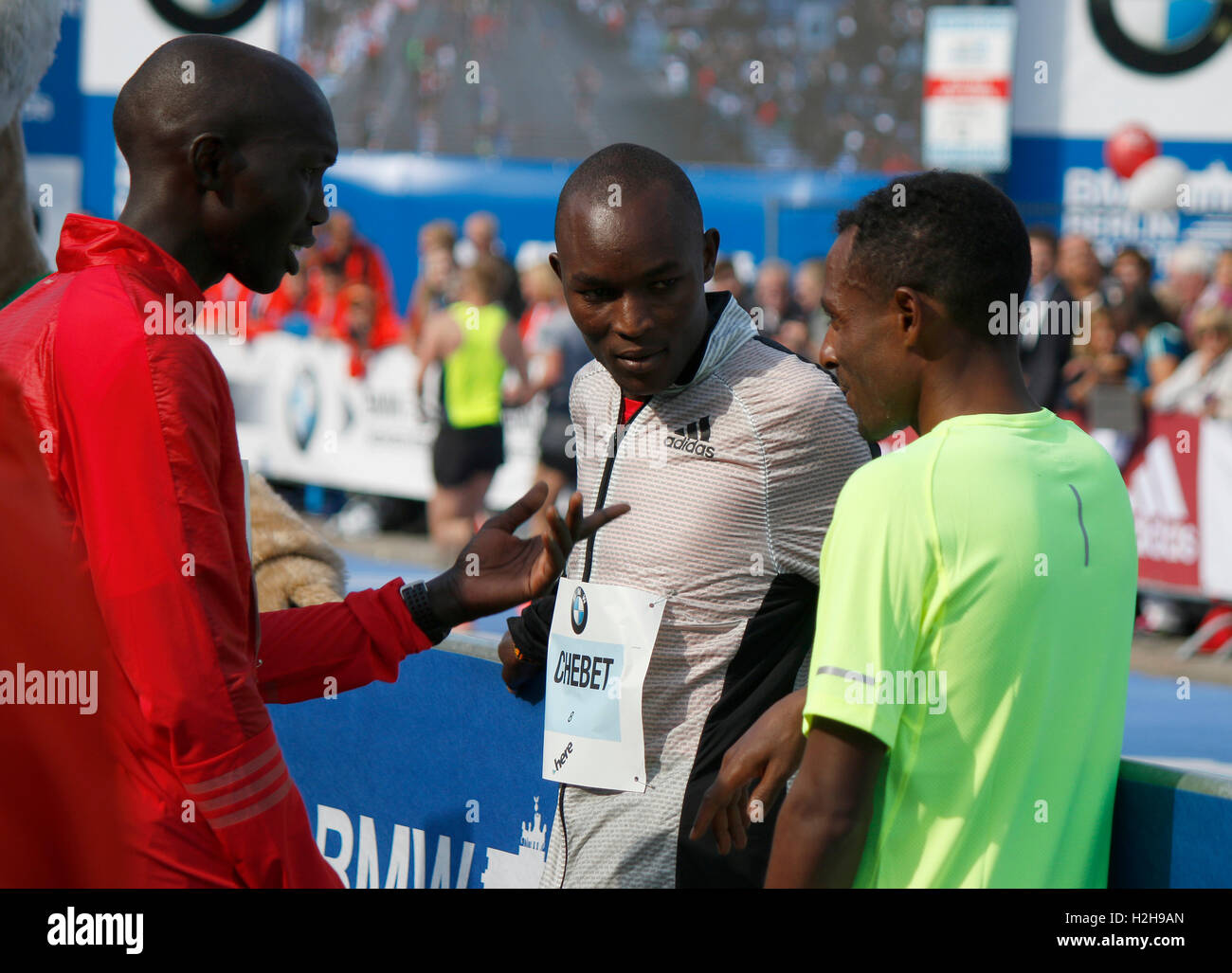 sterben die Drei Erstplatzierten des Marathon: Wilson Kipsang, Evans Chebet, Kenenisa Bekele - Berlin-Marathon, 25. September 2016, Berl Stockfoto