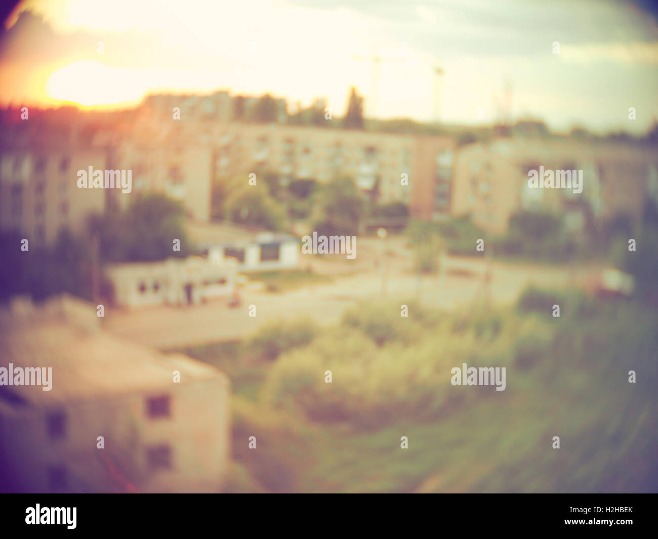 Unschärfe Hintergrund Baustelle bei Sonnenuntergang Stockfoto