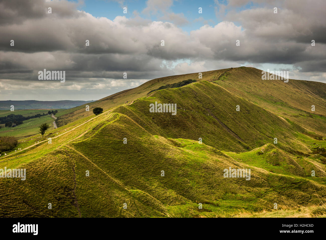 Blick vom Mam Tor Eisenzeit Wallburg im Peak District National Park, Derbyshire, UK Stockfoto