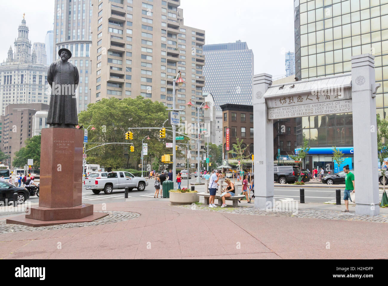 Statue von Lin Ze Xu und Denkmal für die Kriegshelden der chinesischen amerikanischen in Chinatown in New York City. Stockfoto