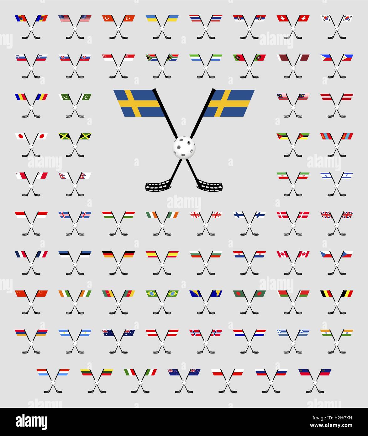 Floorball-Logo Länderflaggen Stock Vektor
