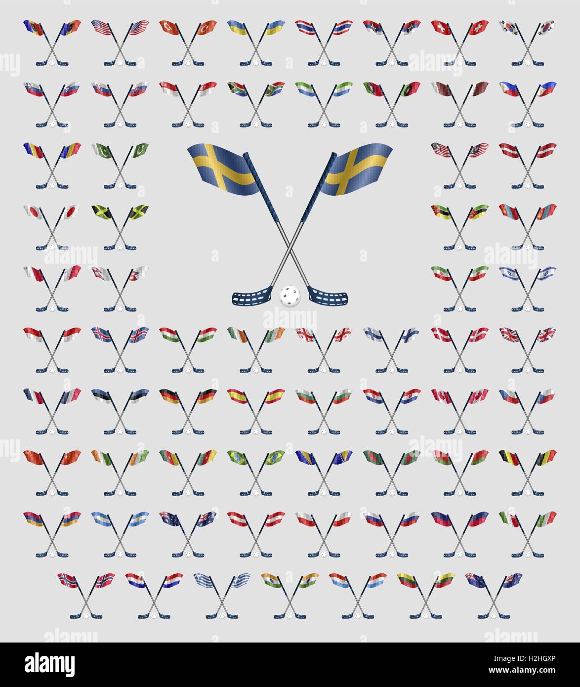 Floorball-Logo Länderflaggen Stock Vektor