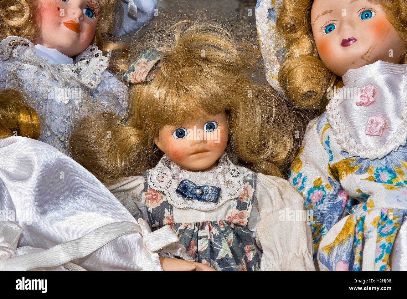 Unschuldigen Augen eines Puppe-Mädchens. Stockfoto