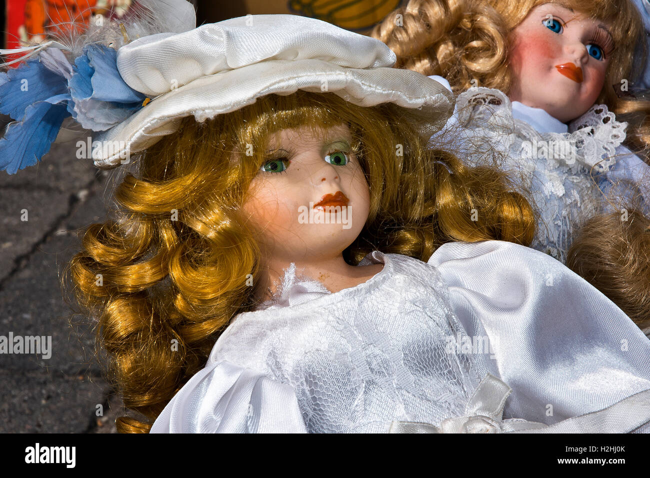 Unschuldigen Augen eines Puppe-Mädchens. Stockfoto