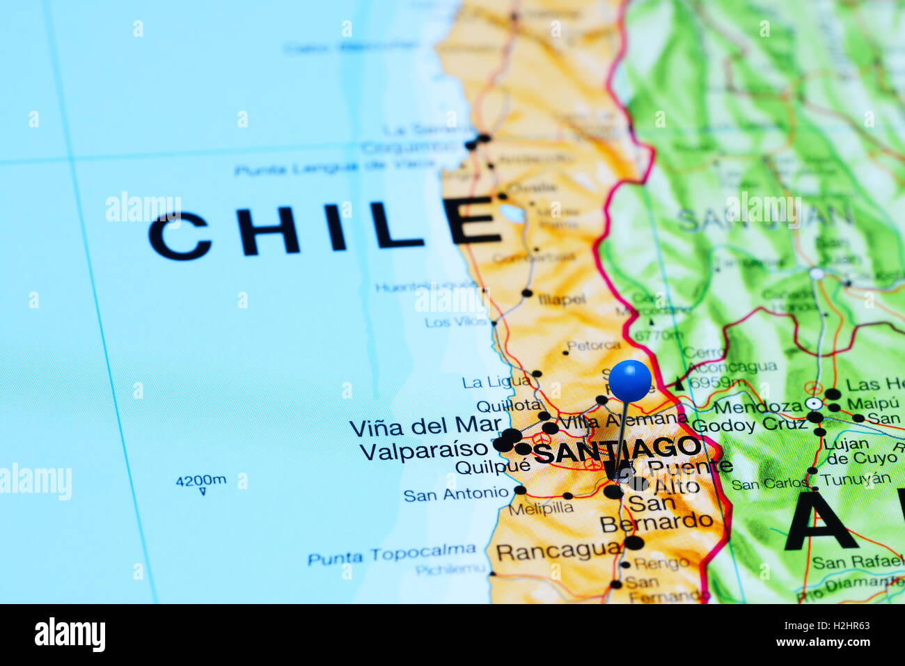 Santiago, fixiert auf einer Karte von Chile Stockfotografie - Alamy