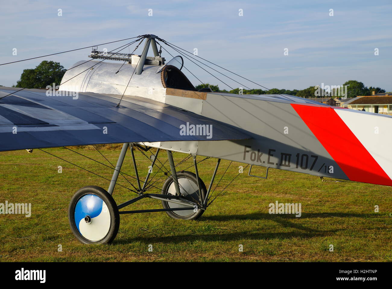 Fokker E.II Replica G- AVJO, auf dem Flugplatz Stowe Maries, Stockfoto