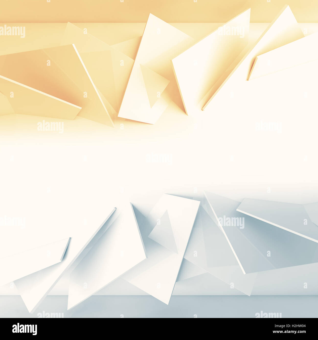 Abstrakte bunte innere Hintergrund, Installation von quadratischen Blöcken an Wand im leeren Raum. 3D Illustration, Computergrafik Stockfoto