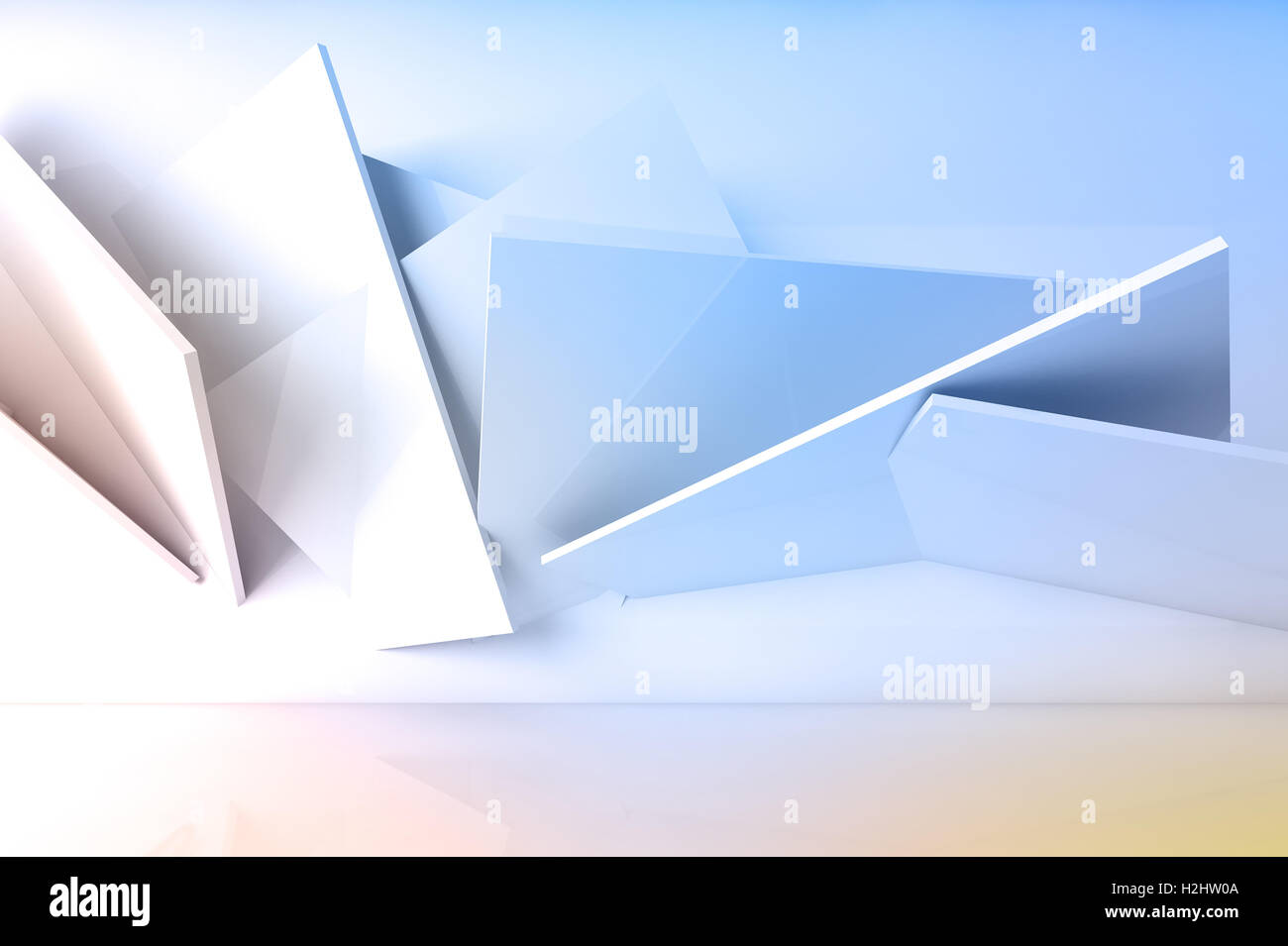 Abstrakte inneren weißen Hintergrund mit bunten Beleuchtung, Installation von quadratischen Blöcken an Wand im leeren Raum. 3D Interessenvertreter Stockfoto