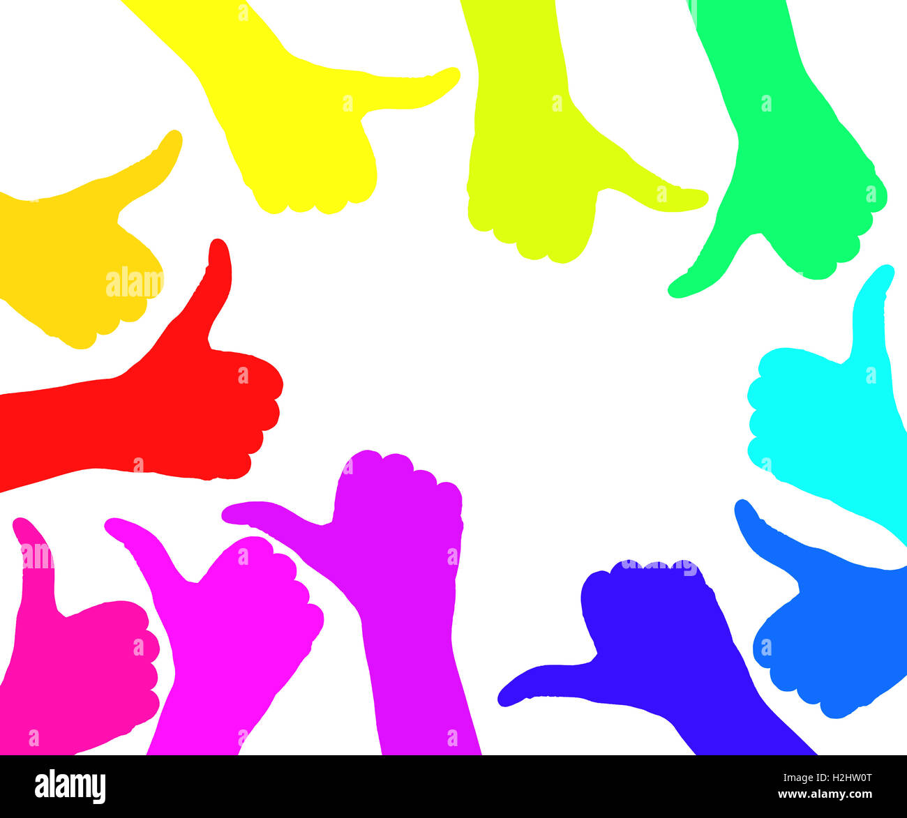 Zusammenfassung Hintergrund oder Rahmen, bestehend aus zwölf bunten menschlichen Arme zeigen die OK (gute, gut gemachte, perfekte) Geste Stockfoto