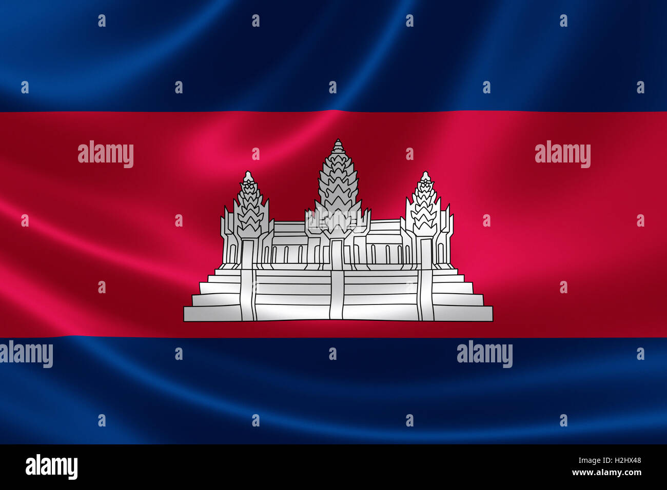 Flagge Kambodschas auf seidigen Stoff Stockfoto