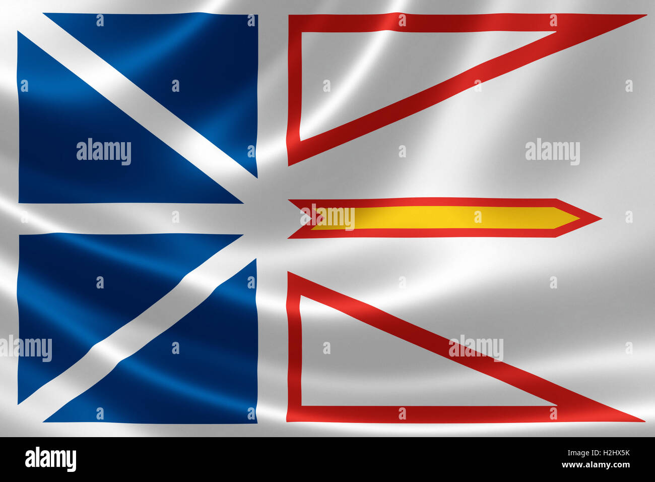 3D-Rendering der kanadischen Provinz Flagge von Neufundland & Labrador auf seidige Textur. Stockfoto