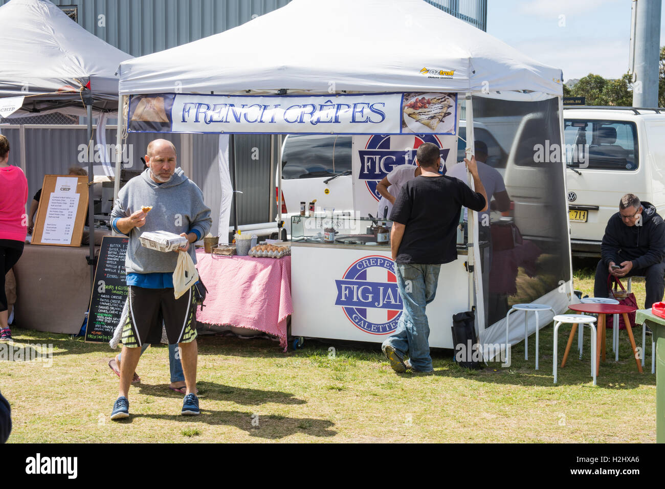 Französische Crepes auf dem Strände Bio und frischen Lebensmittelmarkt an seine. Sydney Australien. Stockfoto