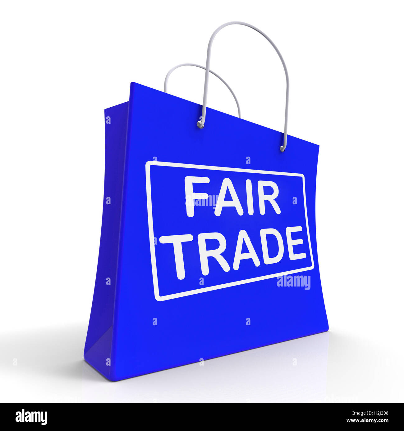 Fairtrade-Einkaufstasche zeigt, Fair-Trade-Produkt oder Produkte Stockfoto
