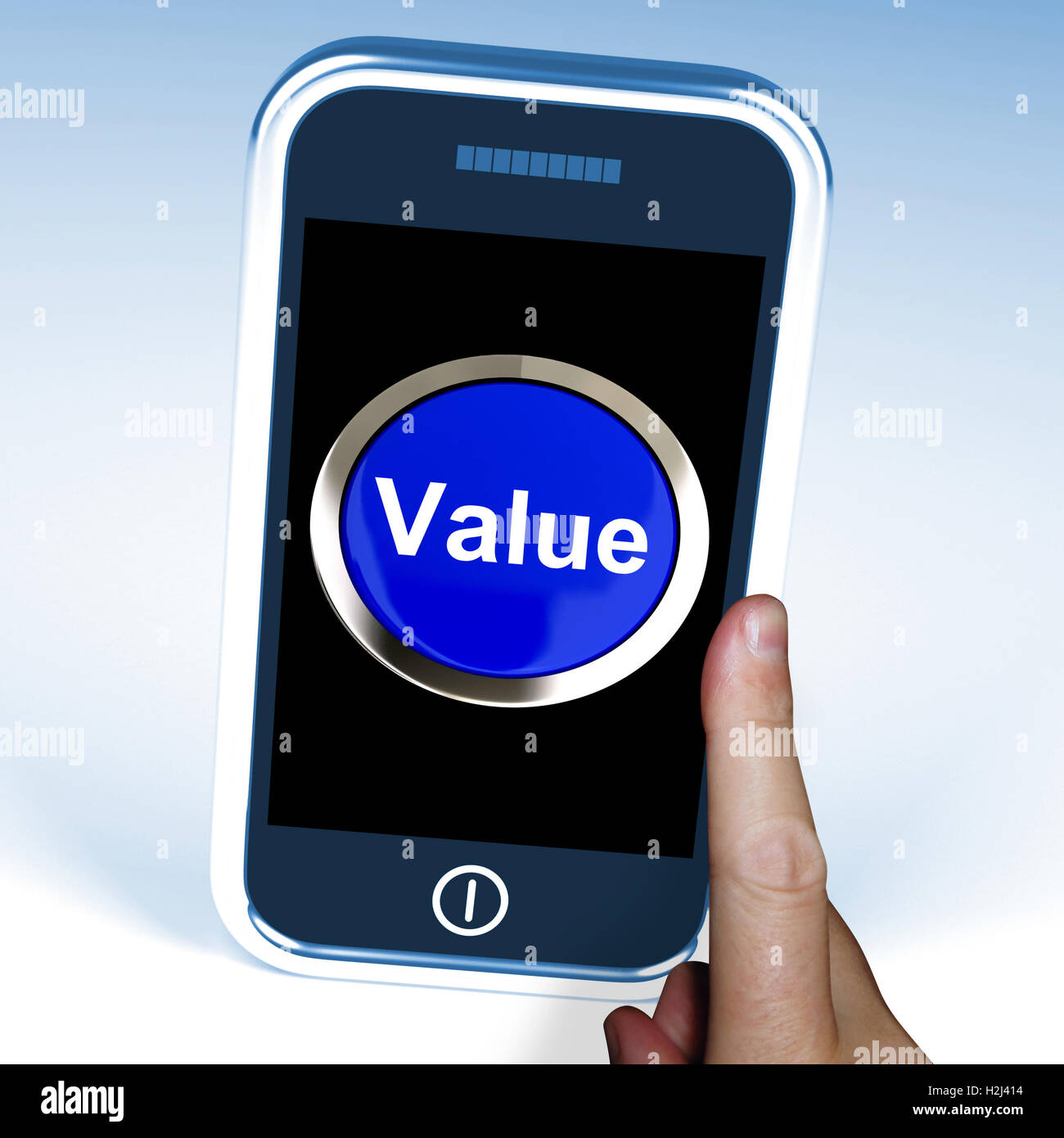 Wert auf Telefon zeigt Wert Wichtigkeit oder Bedeutung Stockfoto