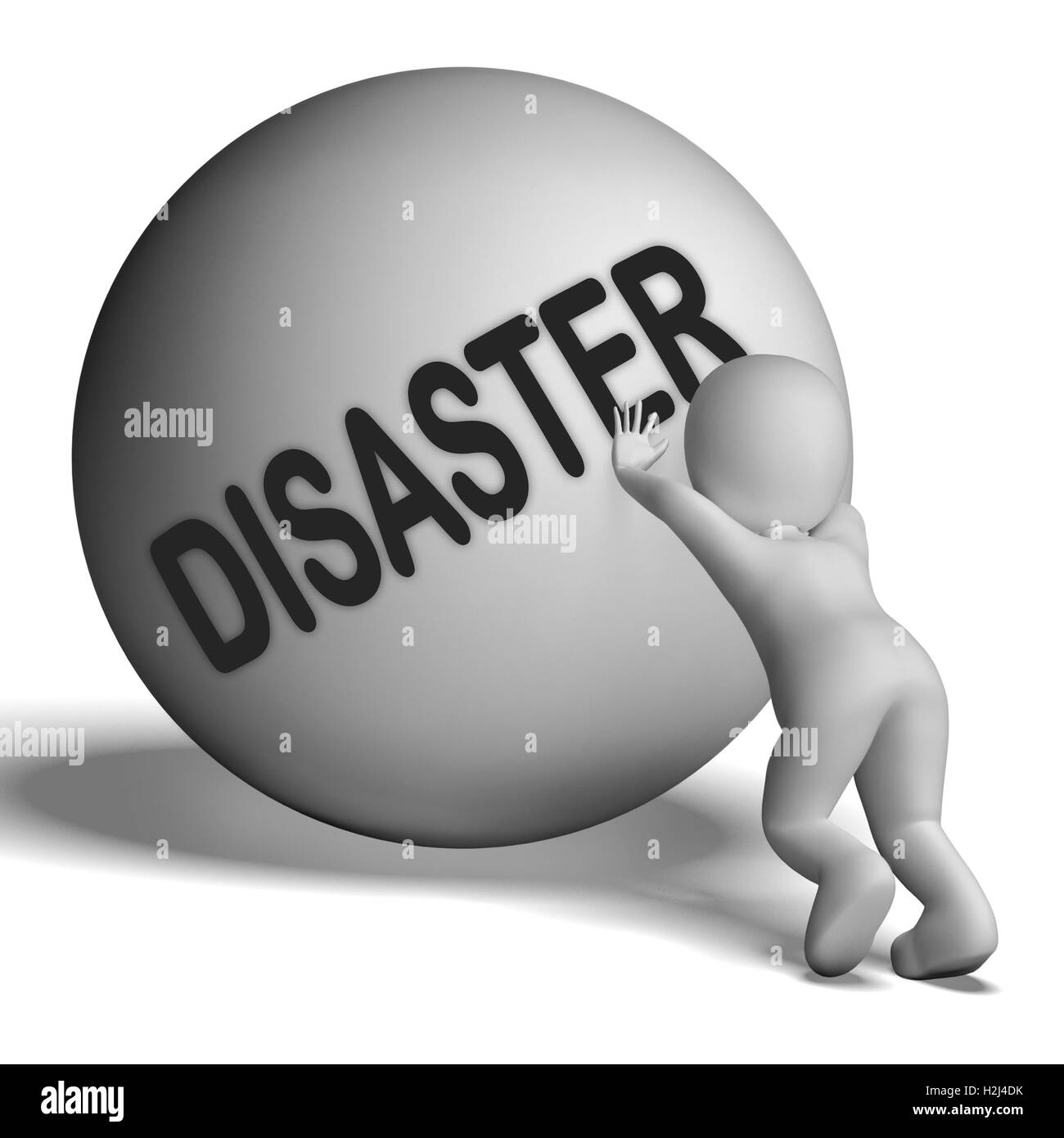 Katastrophe bergauf Charakter zeigt Krise Schwierigkeiten oder Unheil Stockfoto