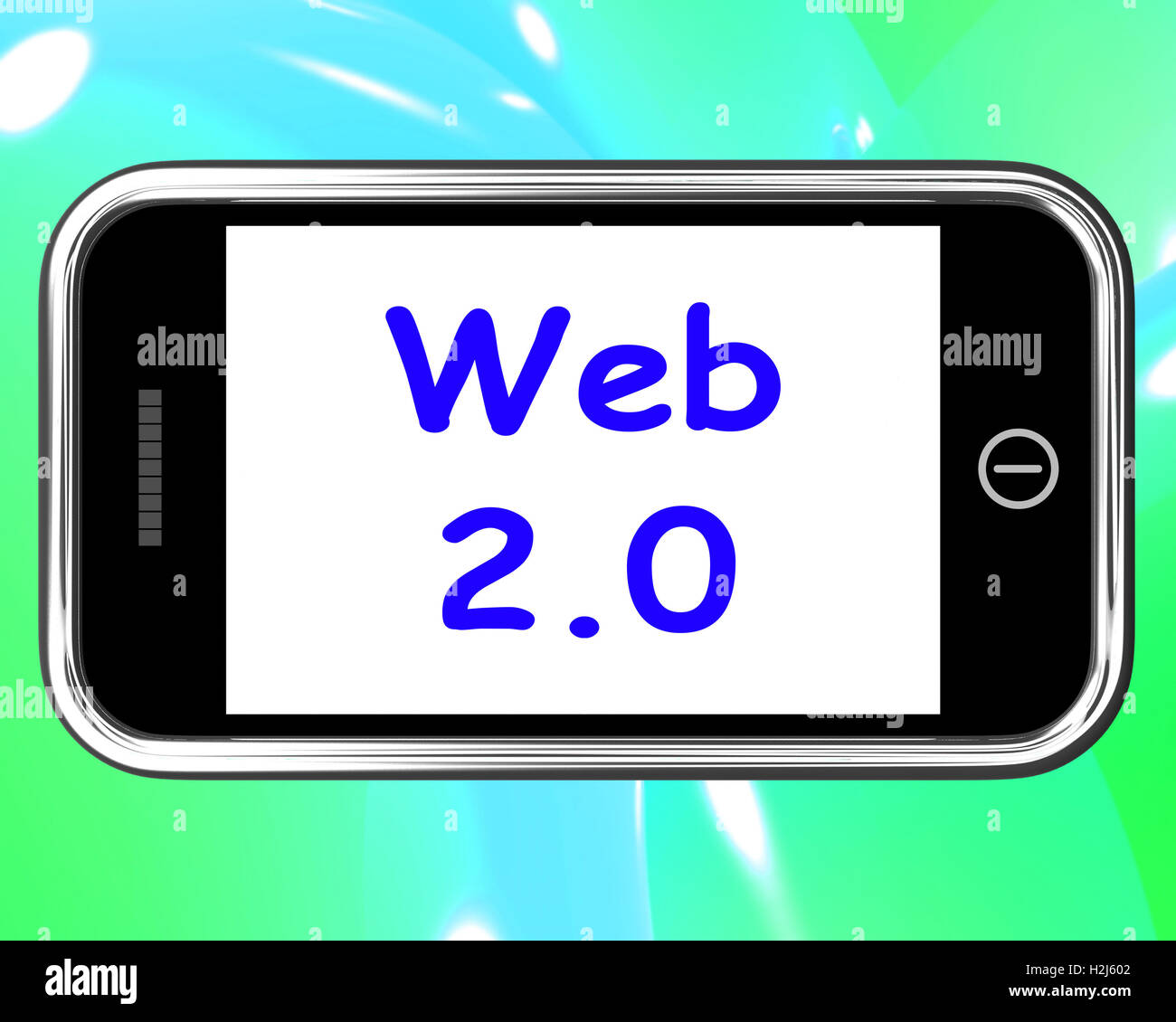 Web 2.0 bedeutet Net Webtechnologie Telefon und Netzwerk Stockfoto