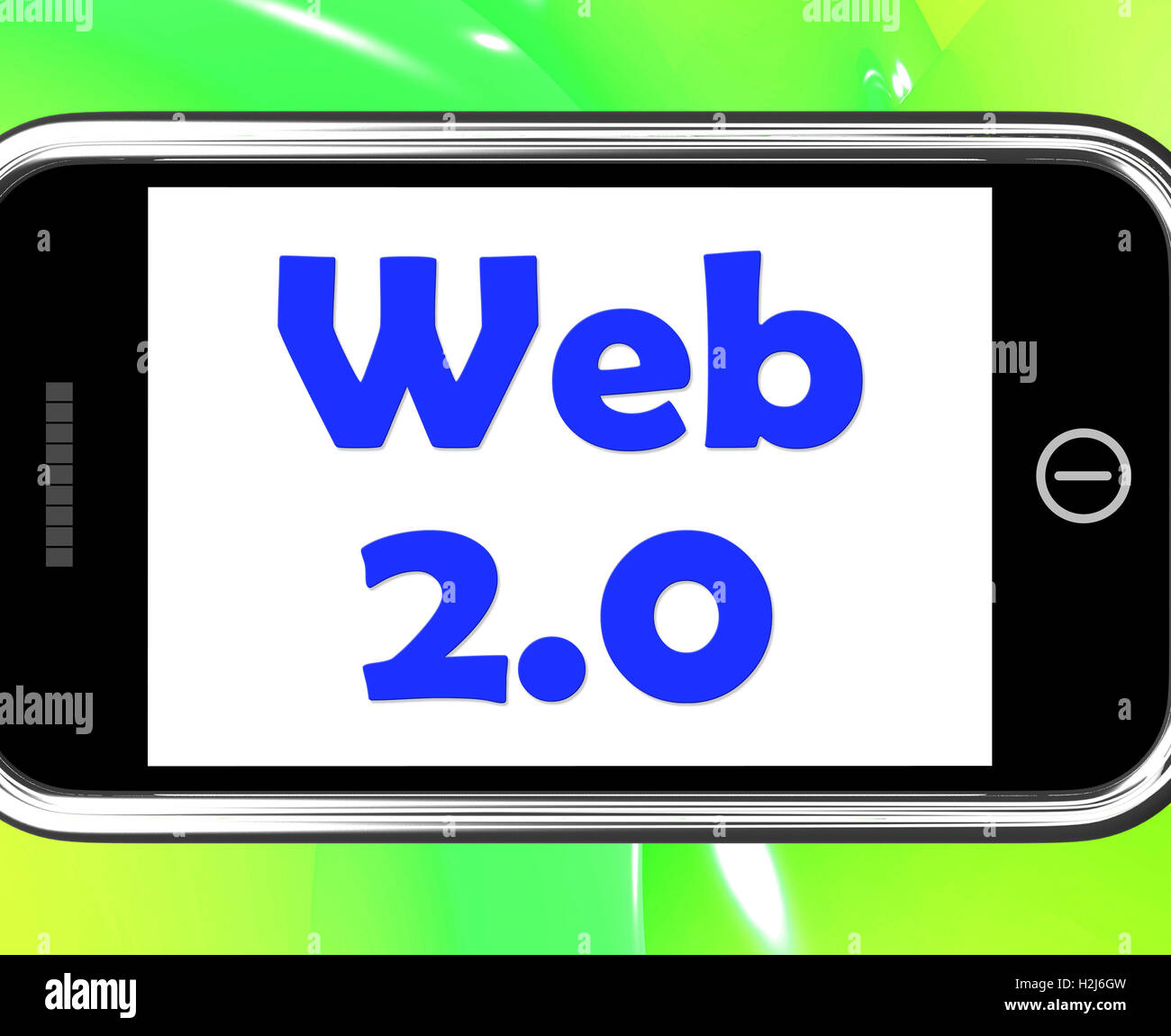Web 2.0 bedeutet Net Webtechnologie Telefon und Netzwerk Stockfoto