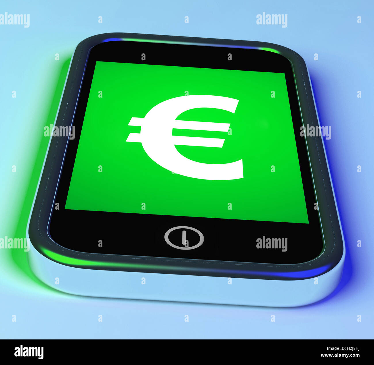 Euro-Zeichen auf Telefon zeigt europäische Währung Stockfoto