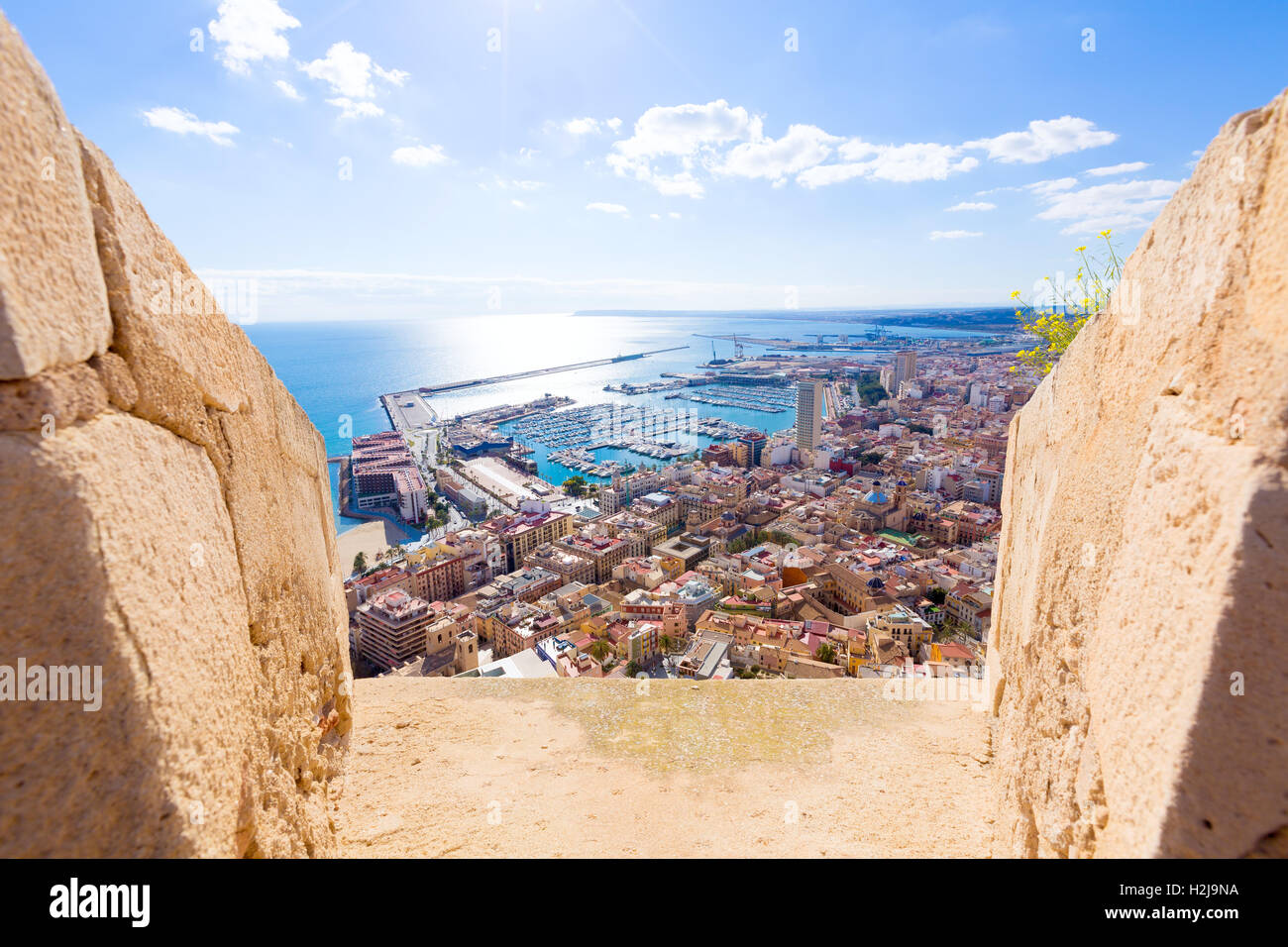 Alicante Skyline Luftbild aus Santa Barbara Burg Spanien Stockfoto