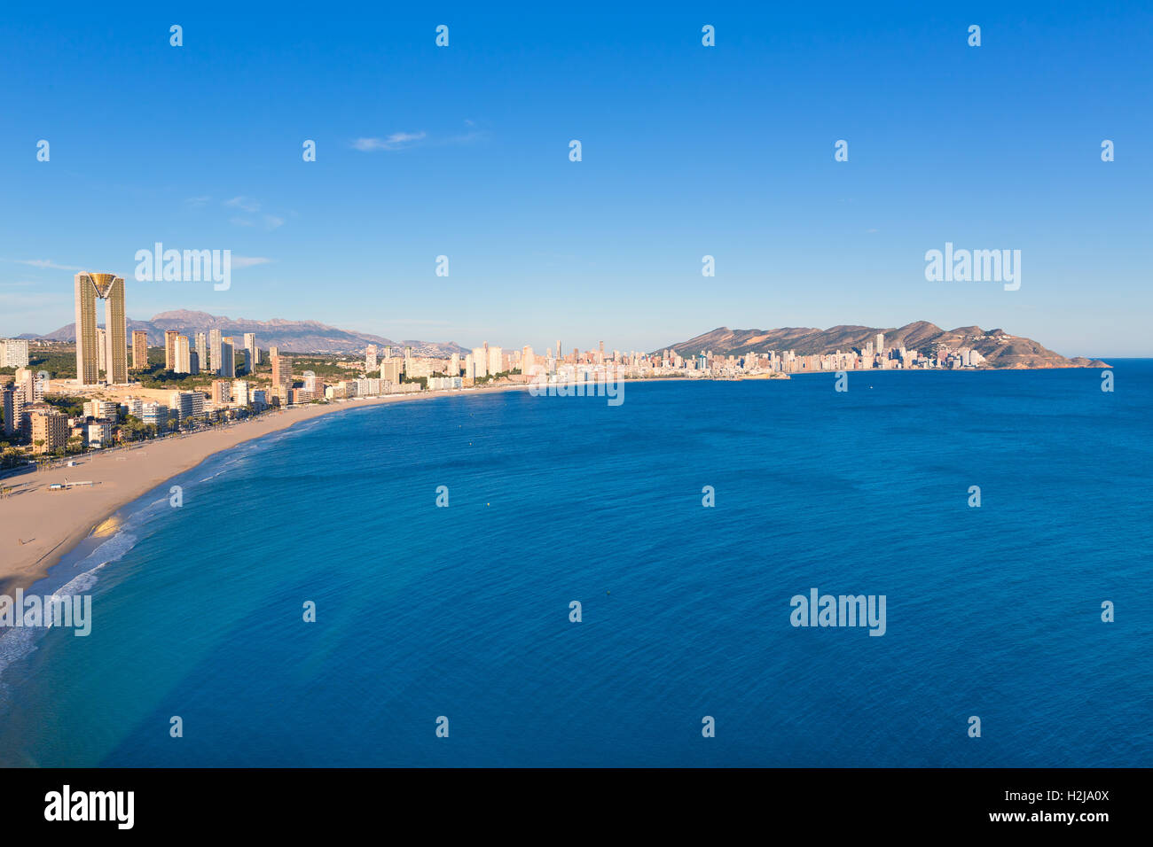 Benidorm Alicante Skyline Luftbild der Poniente Strand Stockfoto