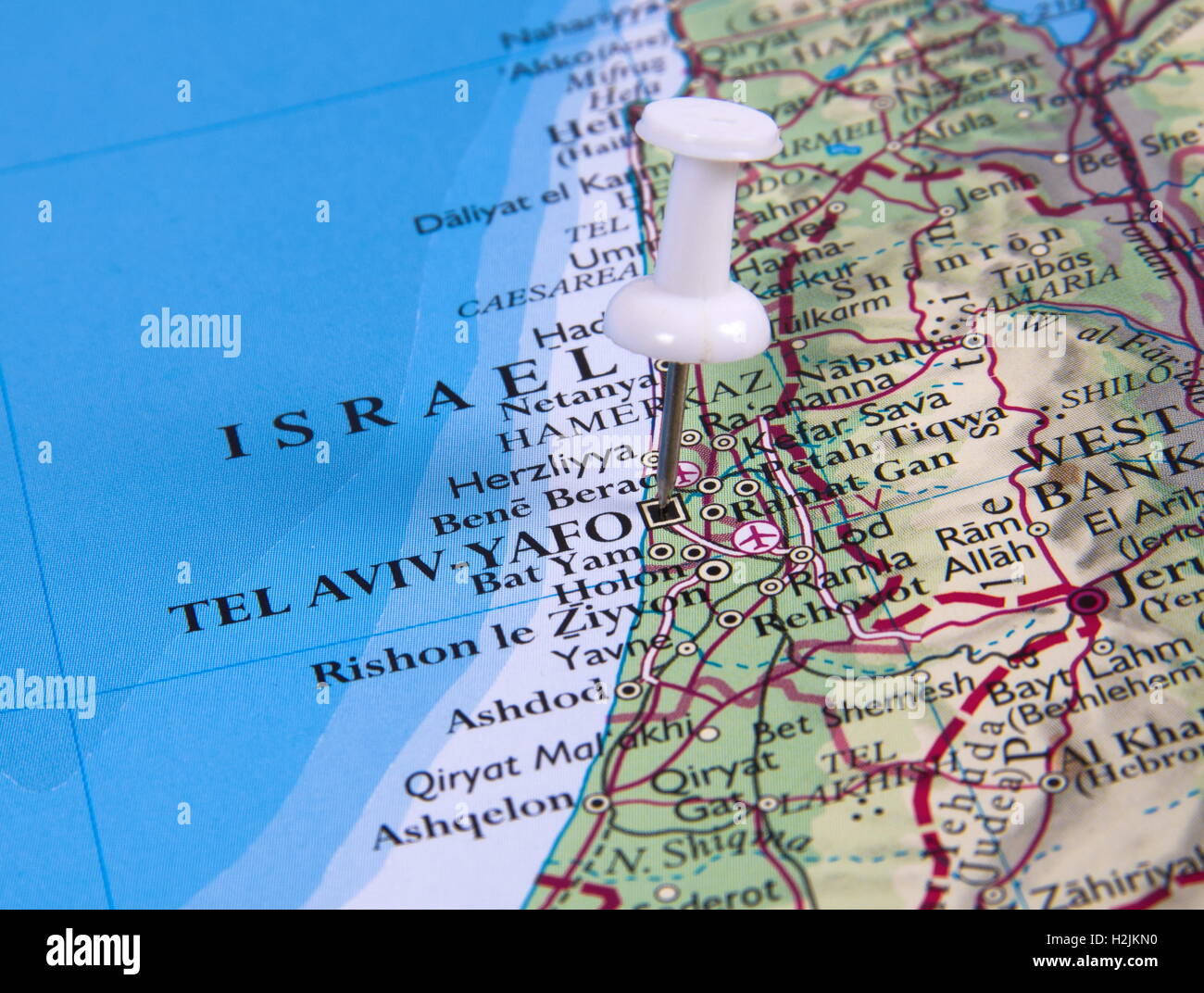 Tel Aviv in der Karte mit pin Stockfoto