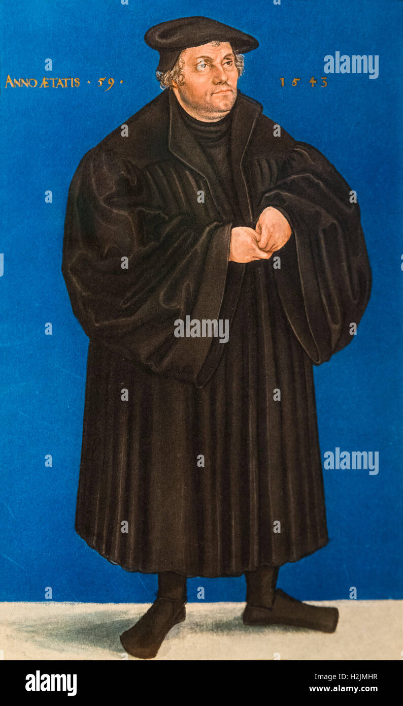 Martin Luther (1483-1546), deutscher Professor für Theologie und eine Schlüsselfigur in der protestantischen Reformation. Porträt von Lucas Cranach der jüngere, 1543. Stockfoto