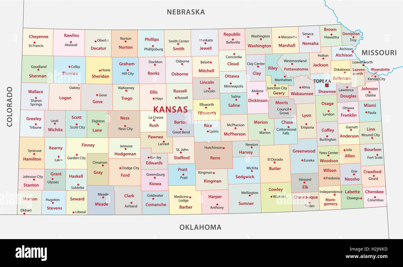 administrative Karte von Kansas Stock Vektor