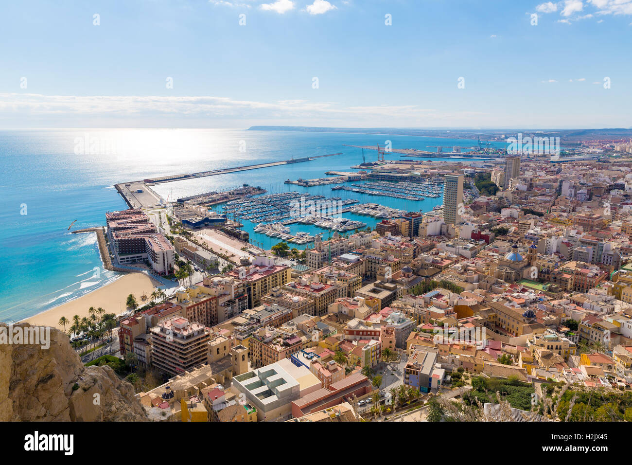 Alicante Skyline Luftbild aus Santa Barbara Burg Spanien Stockfoto