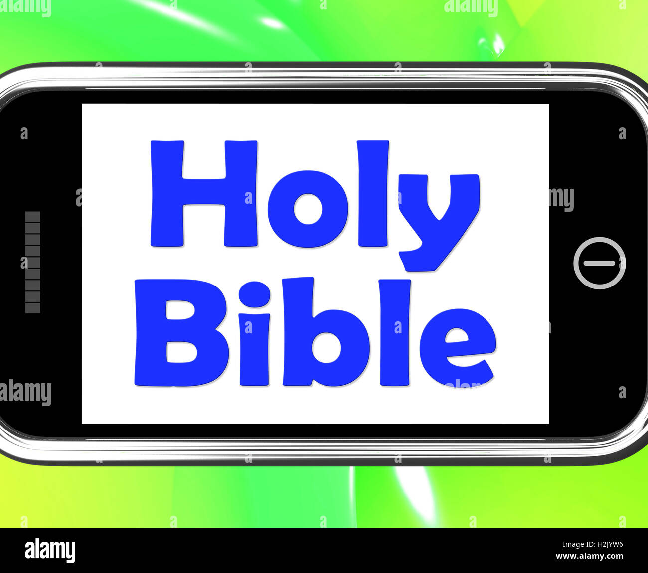 Bibel auf Handy zeigt religiöse Buch Stockfoto