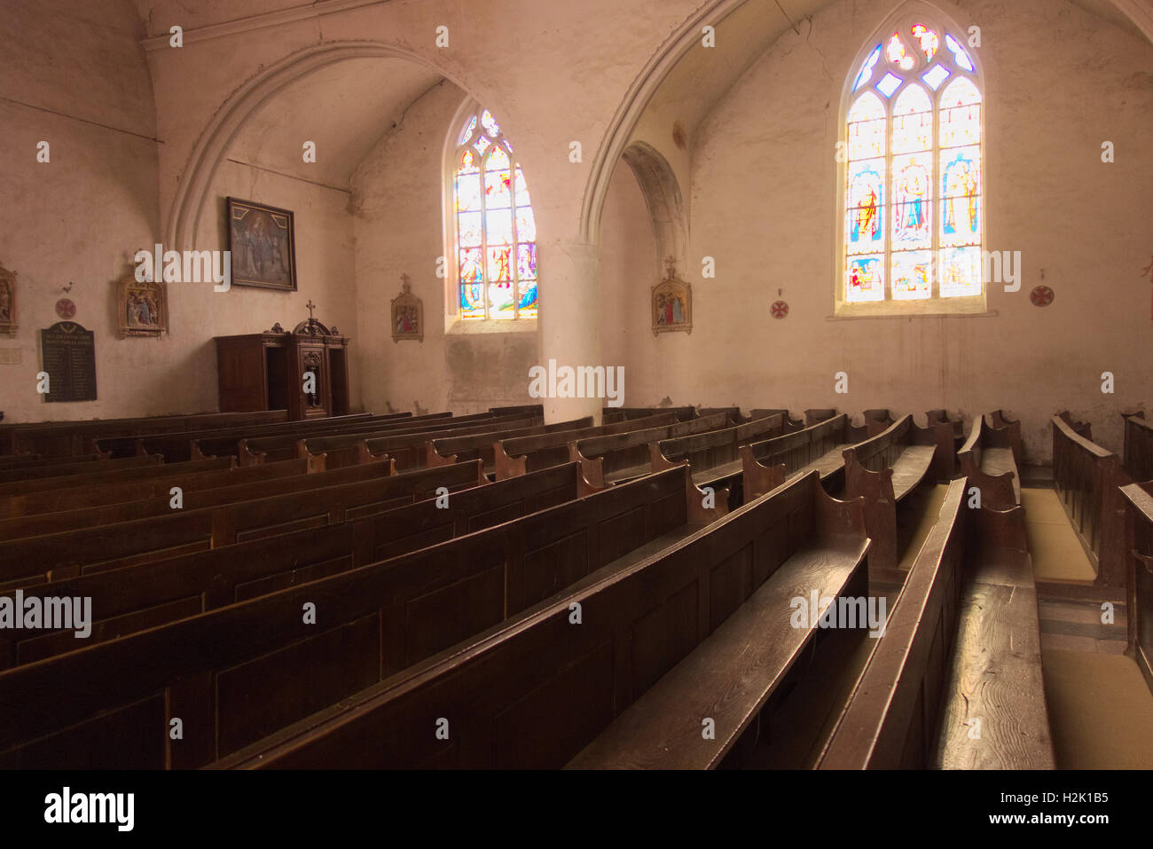 Eglise Notre Dame Assomption, Livre la Touche, Craon, Pays de Loire, Frankreich Stockfoto