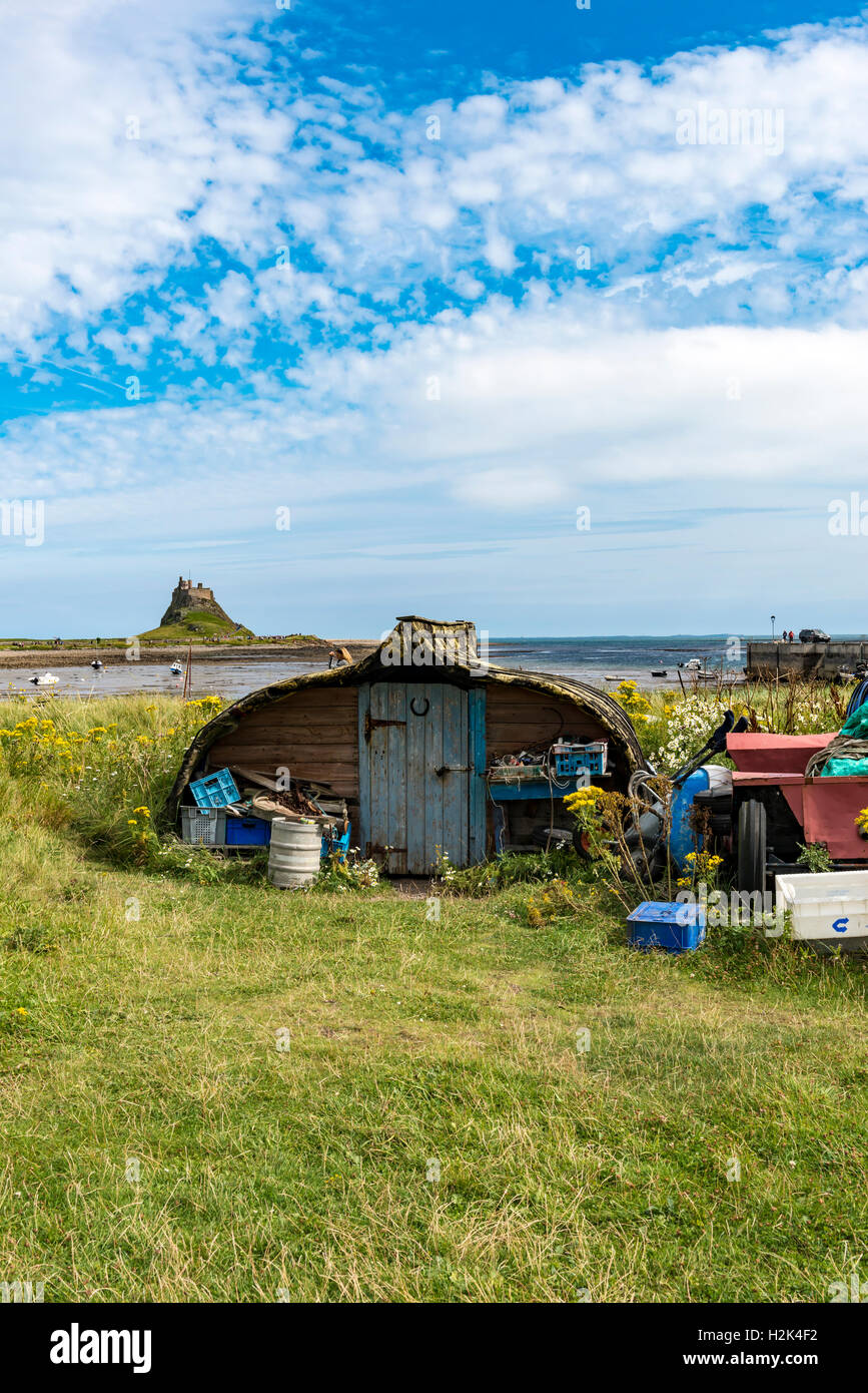 Lindisfarne umgedrehten Boote Stockfoto