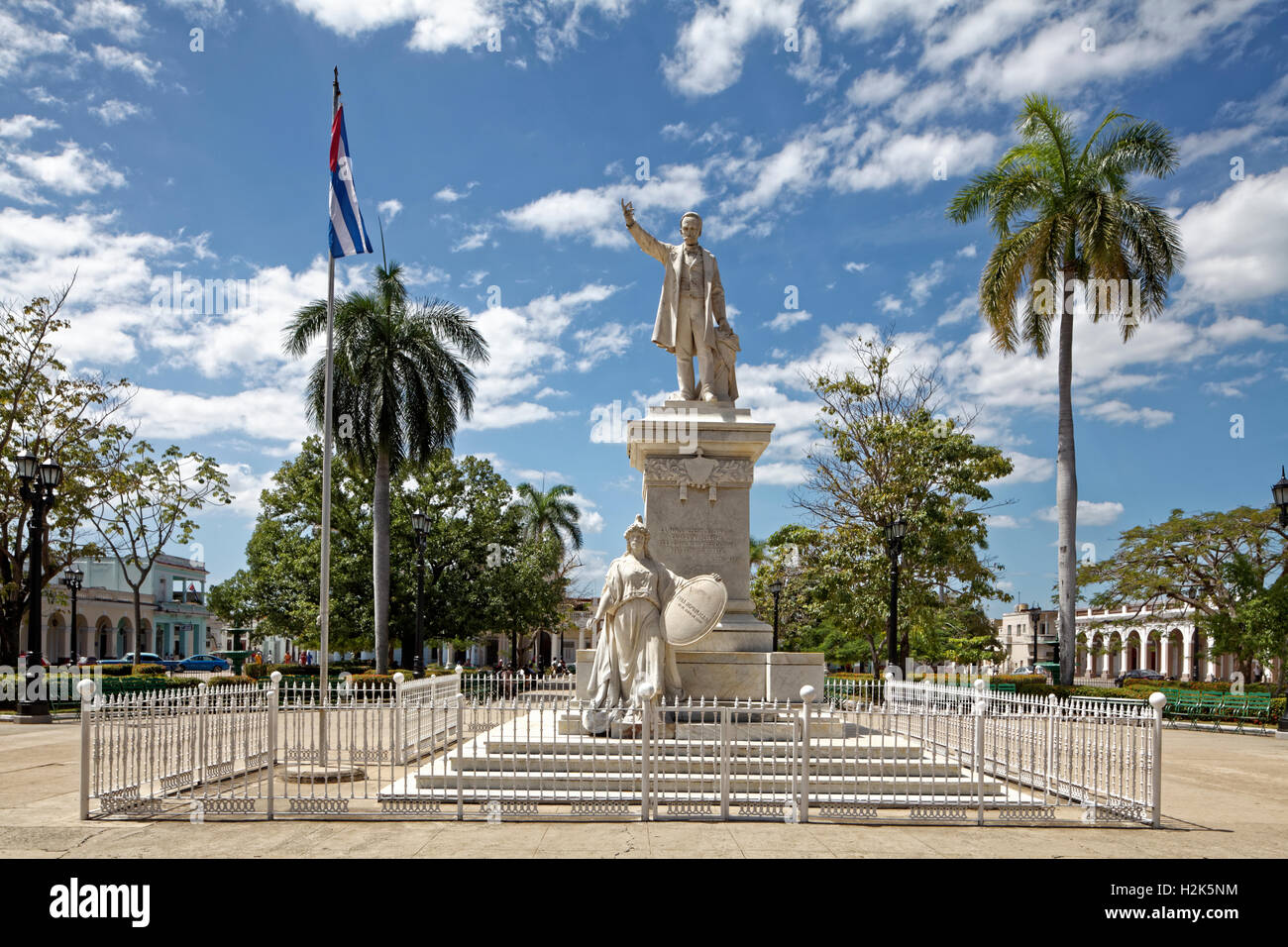 Denkmal, Dichter, nationaler Held und Freiheitskämpfer Jose Marti, Parque Jose Marti, historischen Zentrum der Stadt Cienfuegos Stockfoto