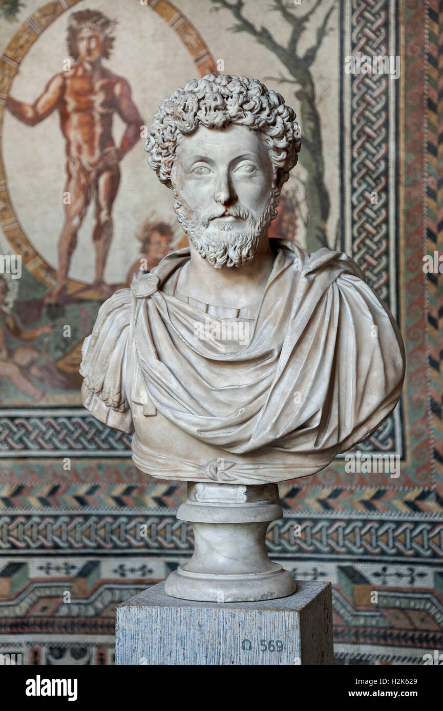 Büste des Marcus Aurelius, römischer Kaiser, Glyptothek, Königsplatz, München, Bayern, Deutschland Stockfoto