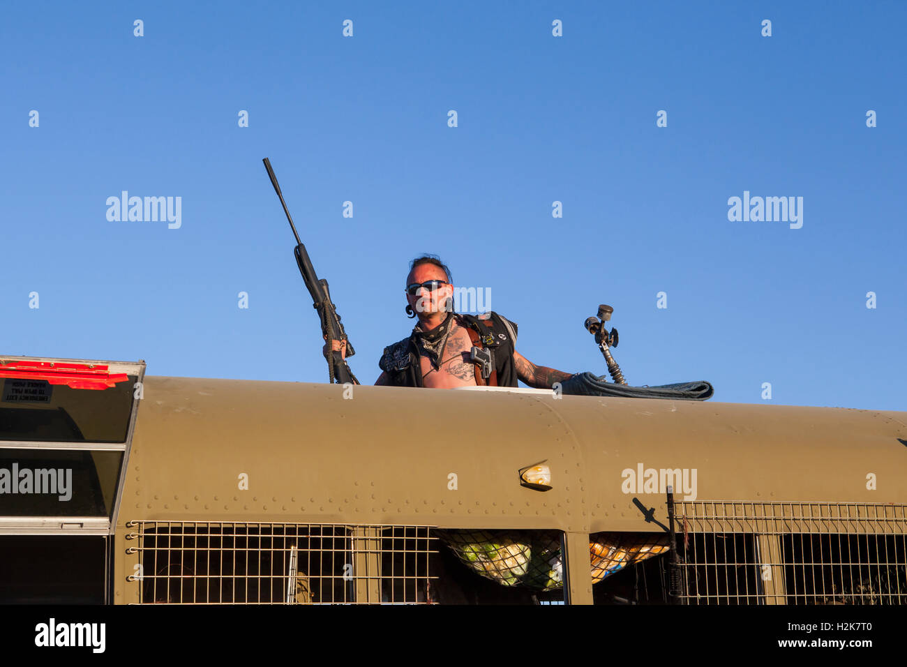 Ödland-Wochenende, California City, Kalifornien: September 22 bis 25, 2016. Jährliche Mad Max Ödland Festwochenende. Stockfoto