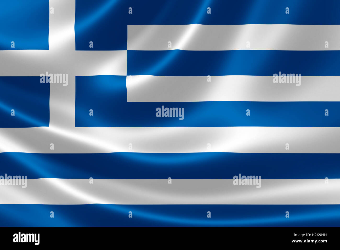 3D Darstellung der Flagge Griechenlands auf seidige Textur. Stockfoto