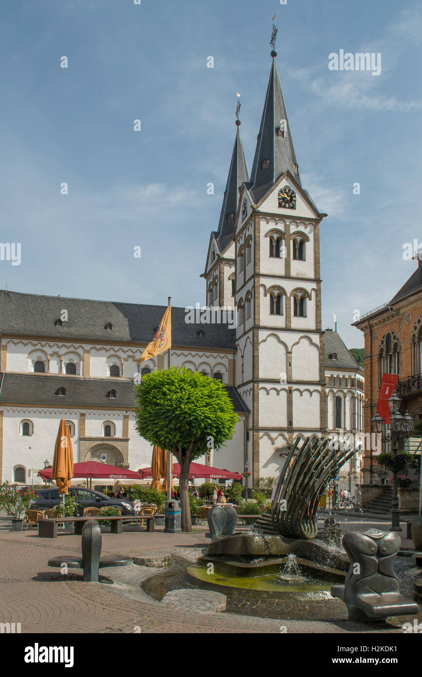 St. Severus Kirche und Marktplatz, Boppard, Deutschland Stockfoto