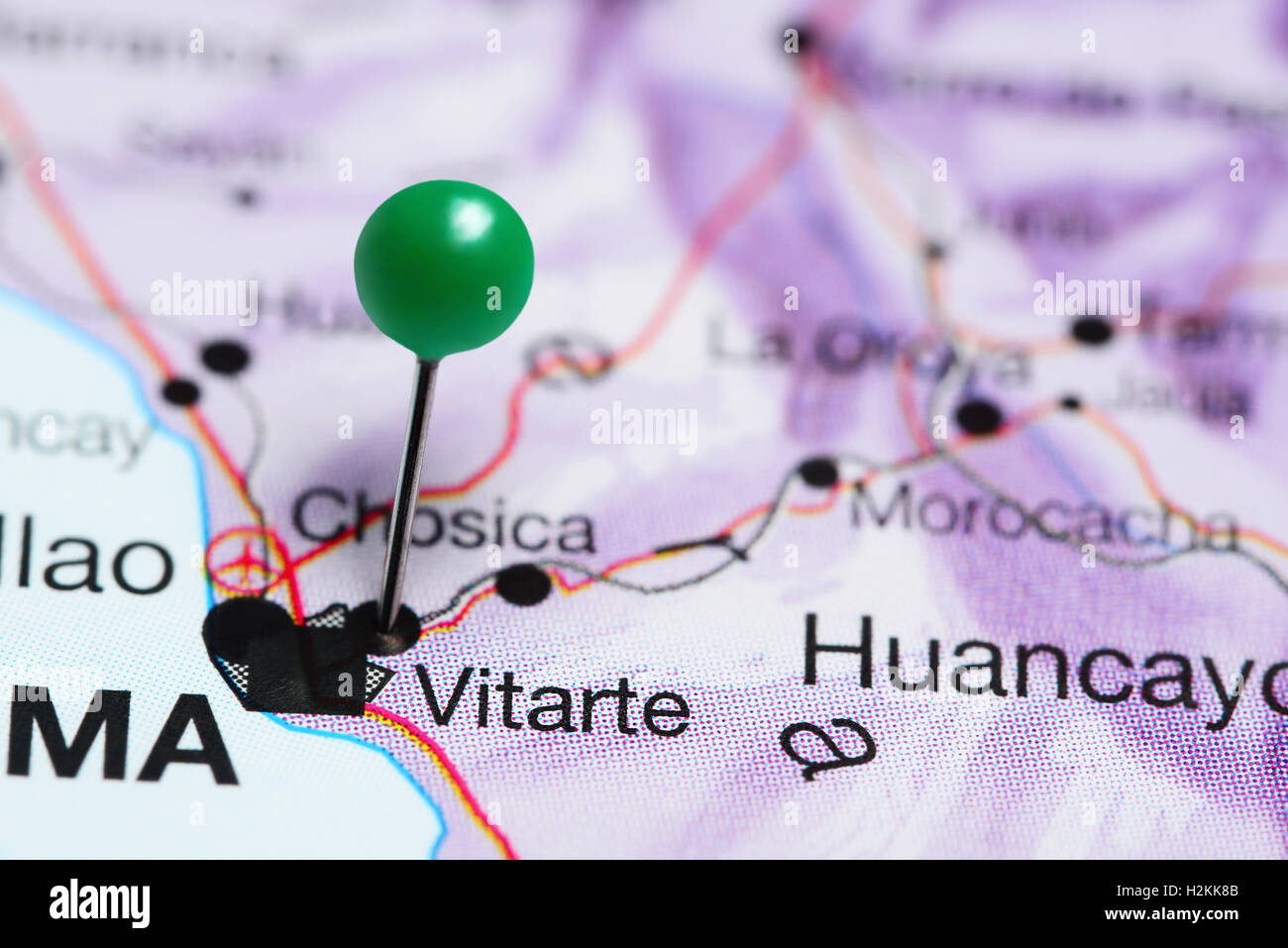 Vitarte fixiert auf einer Karte von Peru Stockfoto